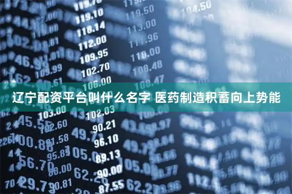 辽宁配资平台叫什么名字 医药制造积蓄向上势能